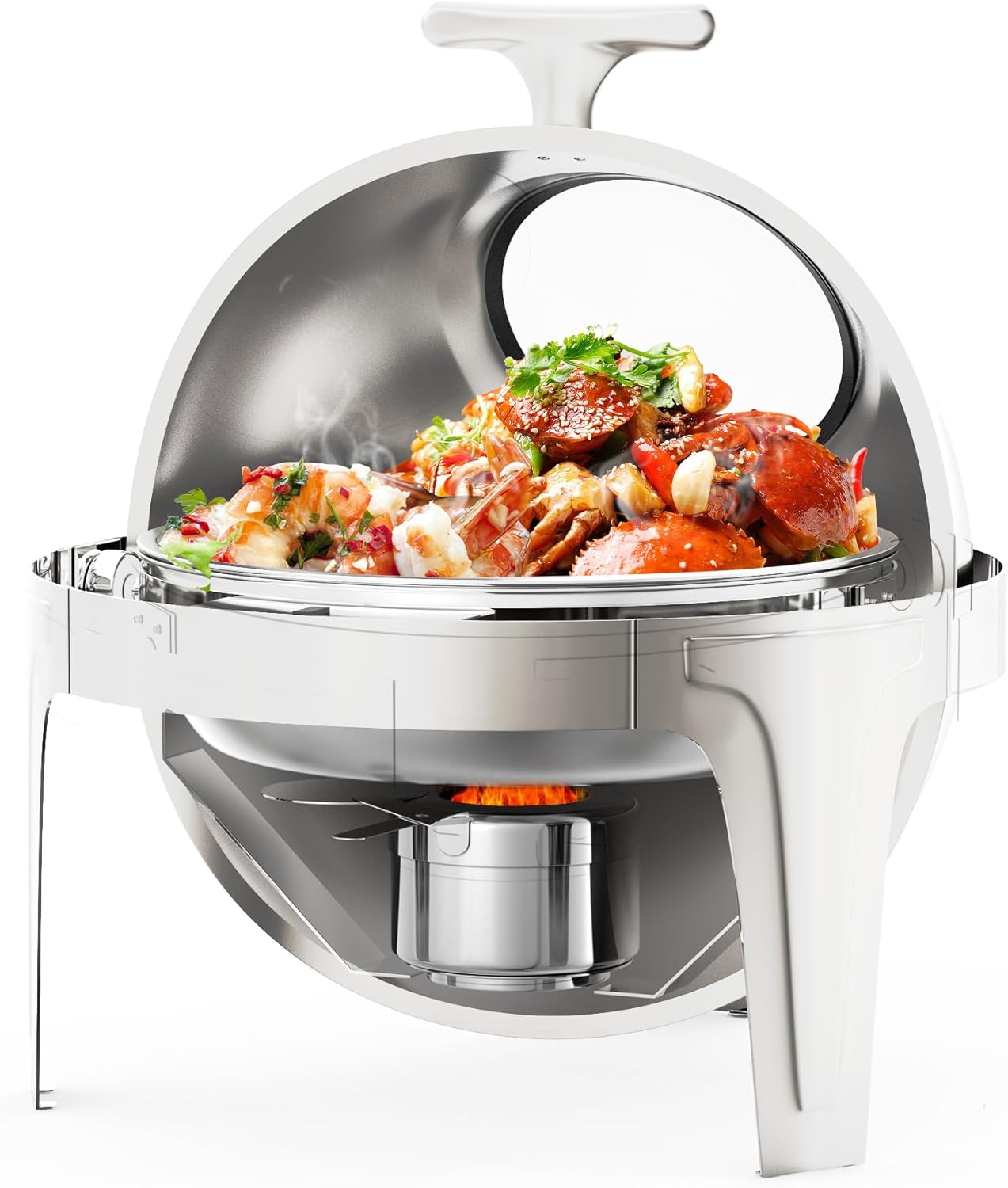 Garvee Chafing Dish Buffet Set with Roll Top 6.3 QT, Glass Window & Full Size Food Pan, Silver