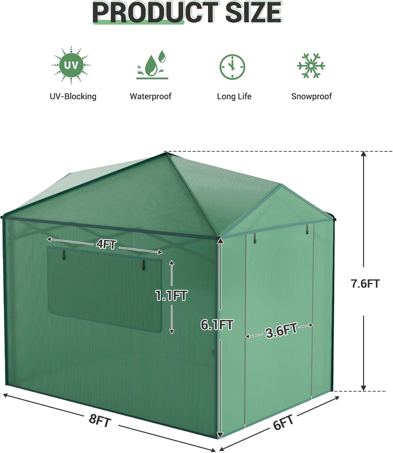 Riedhoff Portable Walk-in Greenhouse, Pop-up , Zippered Doors & Windows, Green