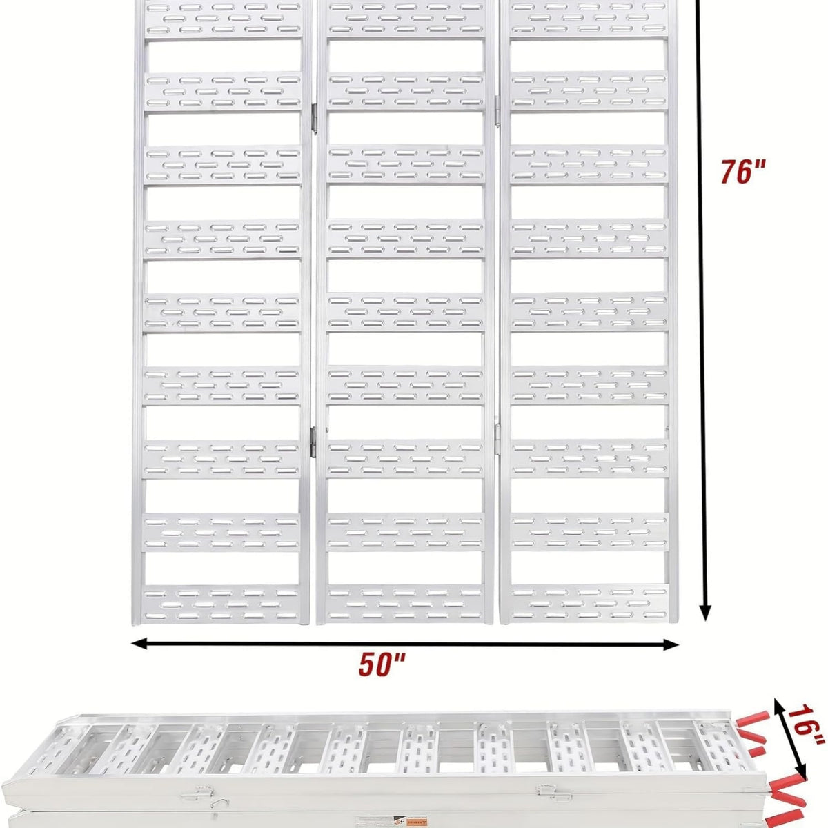 Riedhoff Tri-Fold Ramps, Atv Pickup Truck Ramps, 76" x 50", Silver