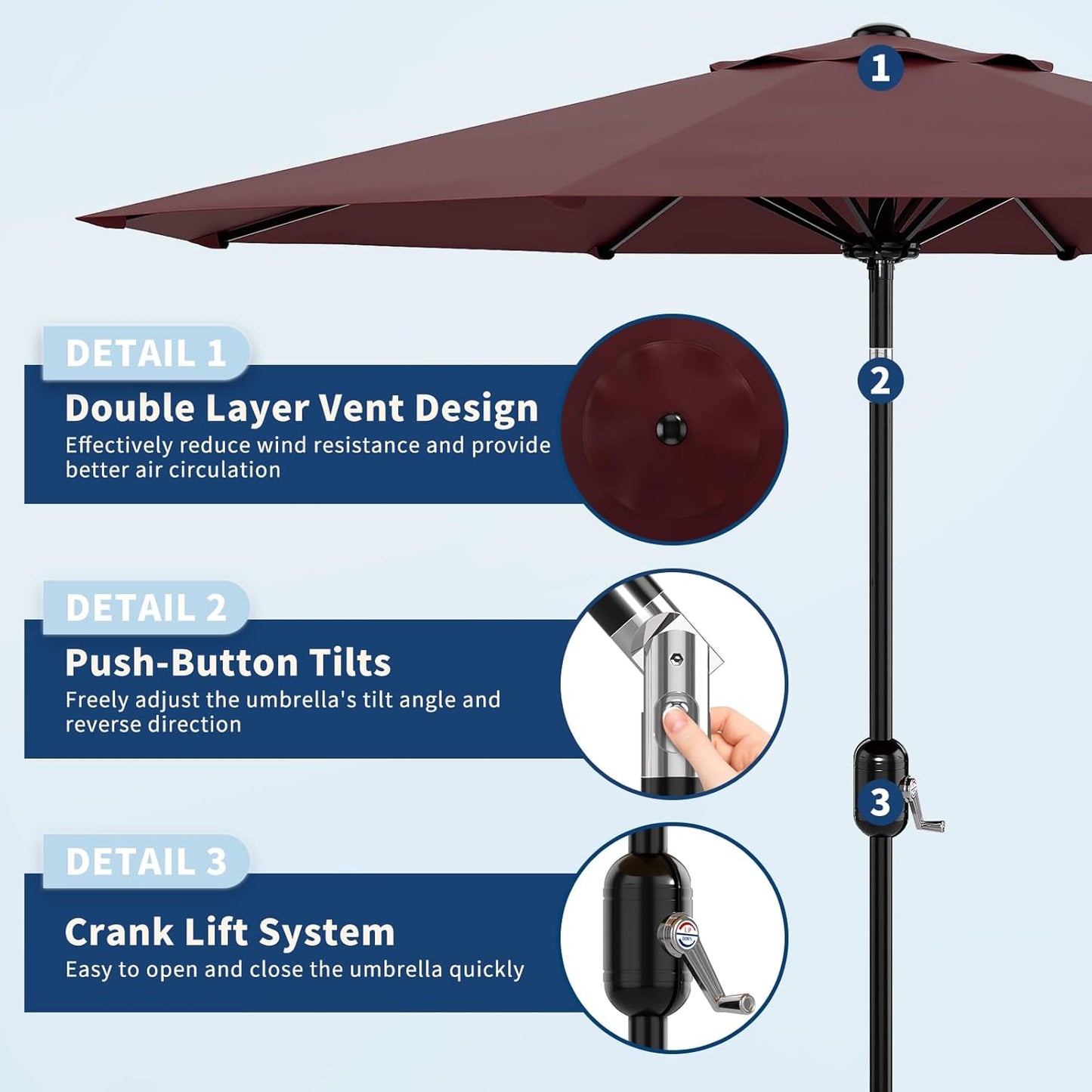 Garvee Outdoor Octagon Patio Umbrella, 8.69 x 8.69 x 7.87 ft, 8 Sturdy Ribs