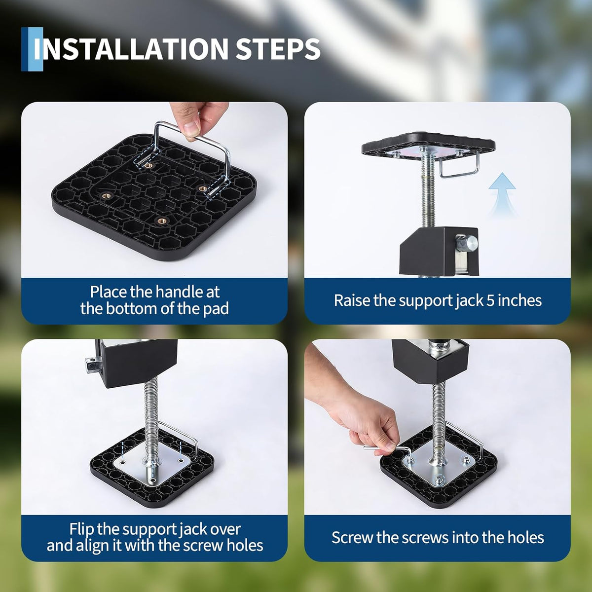 Riedhoff 20" to 49" Steel RV Stabilizers, Adjustable Height, Flat Top Support Block, 5.9" x 5.9" x 49"