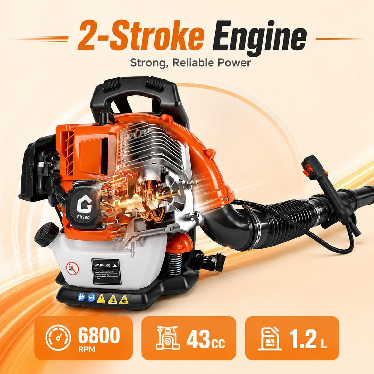Riedhoff Gas Leaf Blower with Backpack, 43 CC, 2.2 HP, 780 CFM, 270 mph, Orange