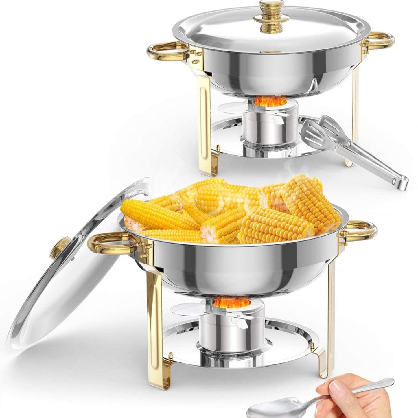 Garvee 5 qt Round Food Warmers Chafing Dish Buffet, Gold