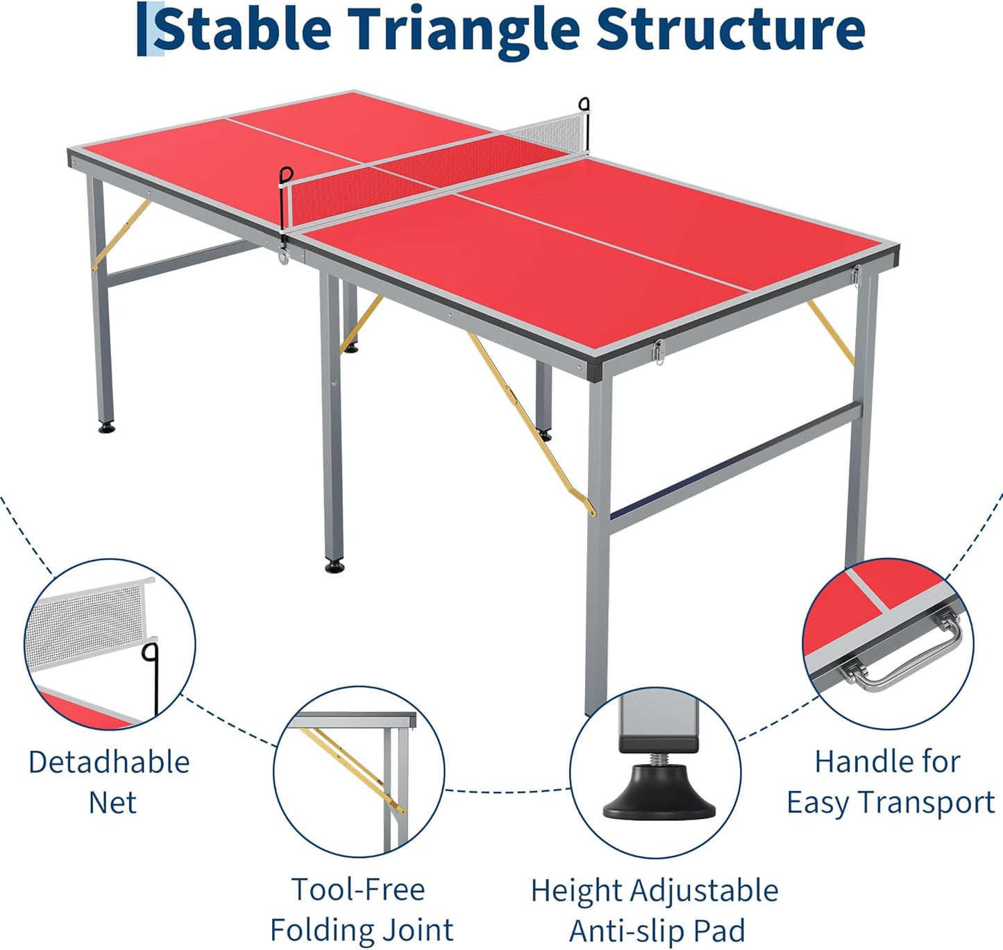 Riedhoff Portable Table Tennis Table, Ultra-Compact Design with Net, 2 Paddles & 3 Balls