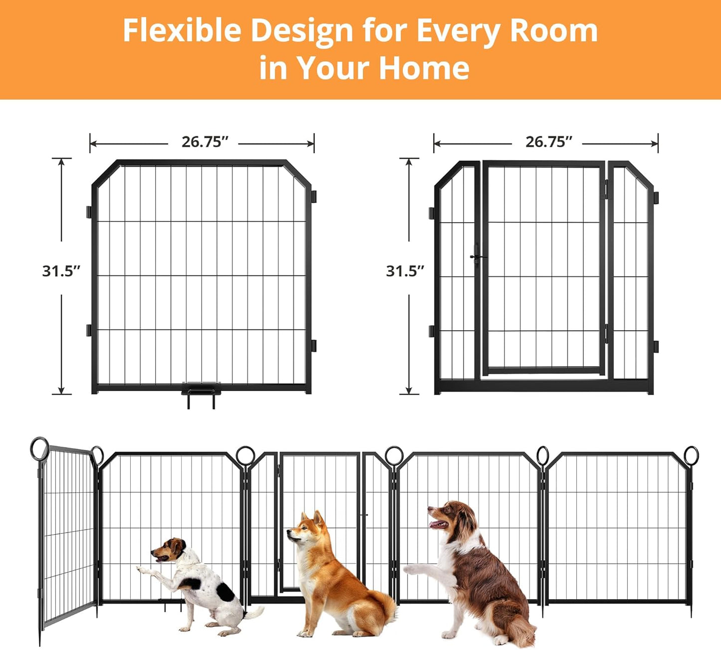 Garvee Metal Dog Playpen, Gate Included, Black