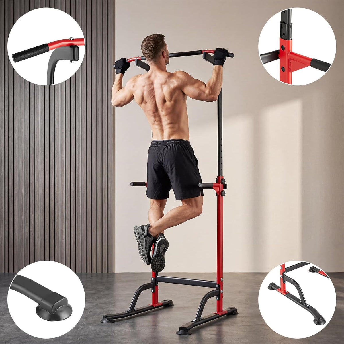 Riedhoff Power Tower Workout Station, Adjustable Pull Up Bar with Dip Bars, 10 Height Levels