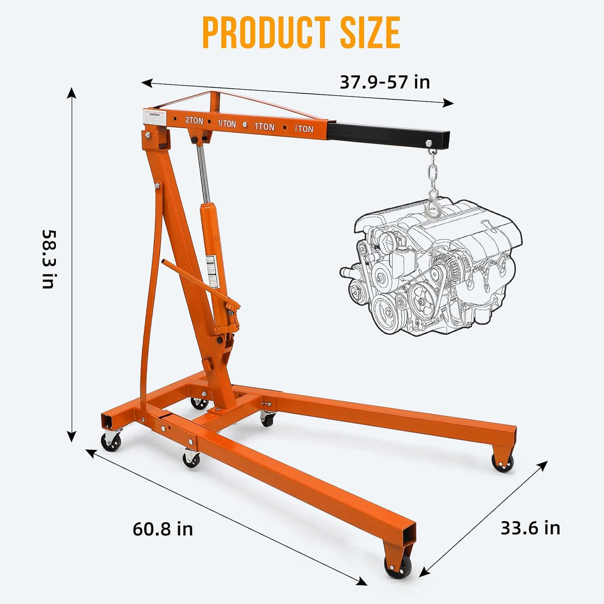 Riedhoff 2 Ton Hydraulic Engine Hoist, Cherry Picker, 4400 lbs, No Lever, Red