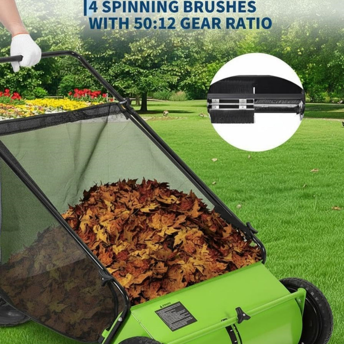 Riedhoff 26" Push Lawn Sweeper,4 Spinning Brushes, 7 Cu. Ft Capacity Collection Bag, Adjustable Height