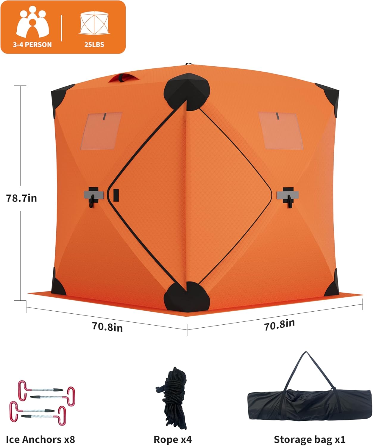 Garvee Ice Fishing Insulated Tent, 6-7 Person Shelter, 70.8 x 70.8 x 78.7"