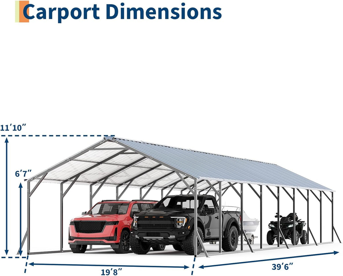Riedhoff Metal Carport with Vertical Roof, Heavy Duty Steel, Gray