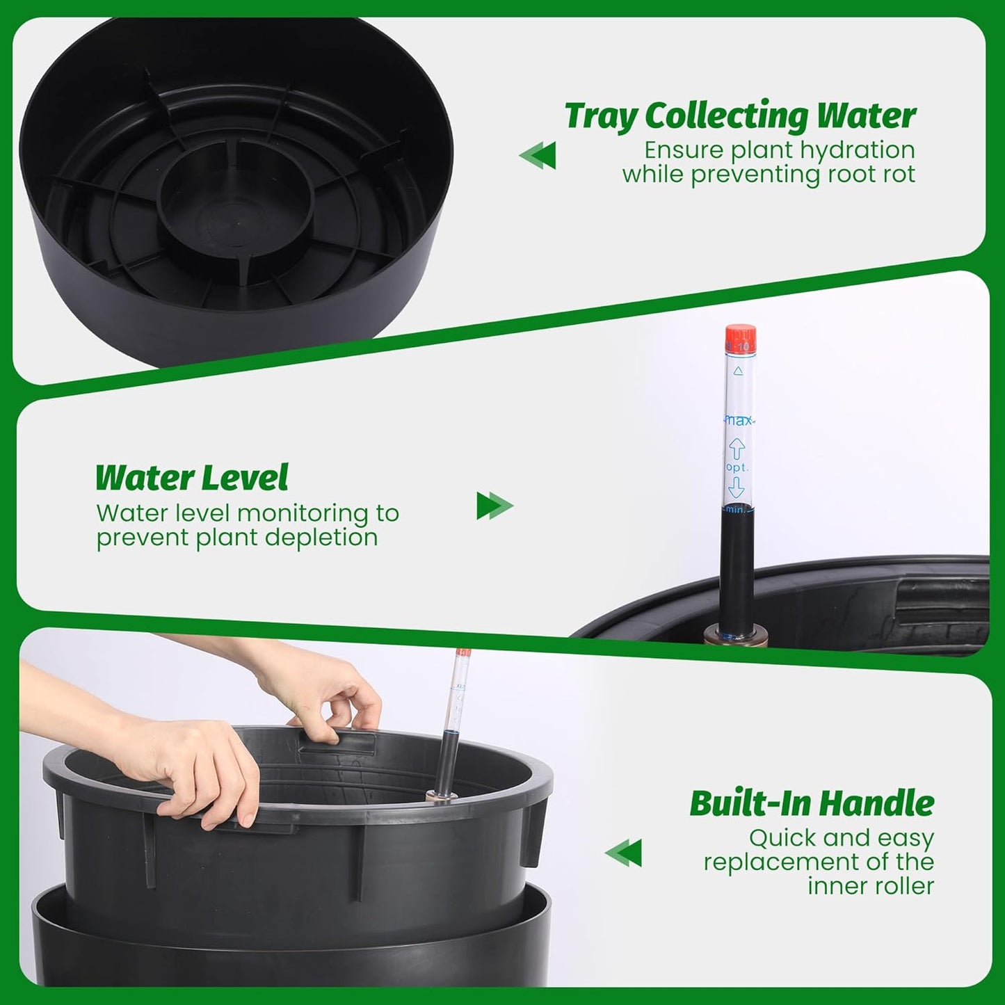 Riedhoff 21.5" Tall Round Planter Pots with Water Level Monitor, Self-Watering, 2 Count
