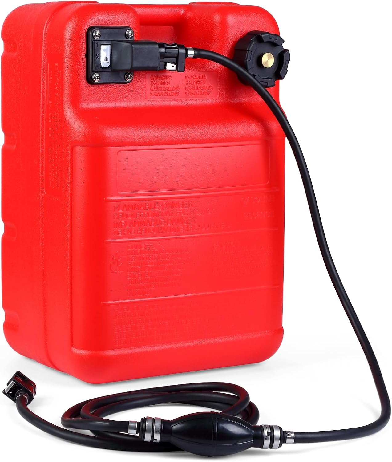 Garvee Portable Boat Fuel Gas Tank with Fuel Line, 6 Gallon, 11.6" x 9.8"x 17.8", Red
