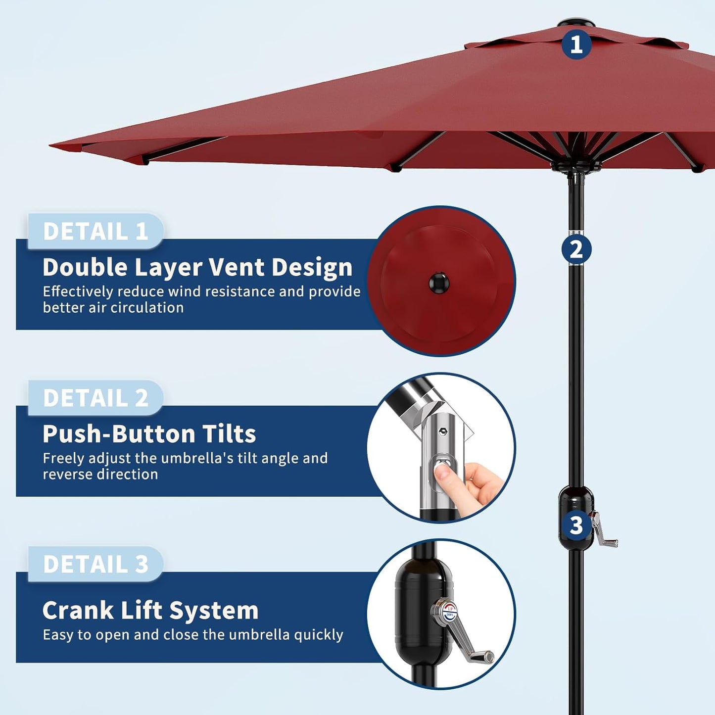 Garvee Outdoor Octagon Patio Umbrella, 8.69 x 8.69 x 7.87 ft, 8 Sturdy Ribs