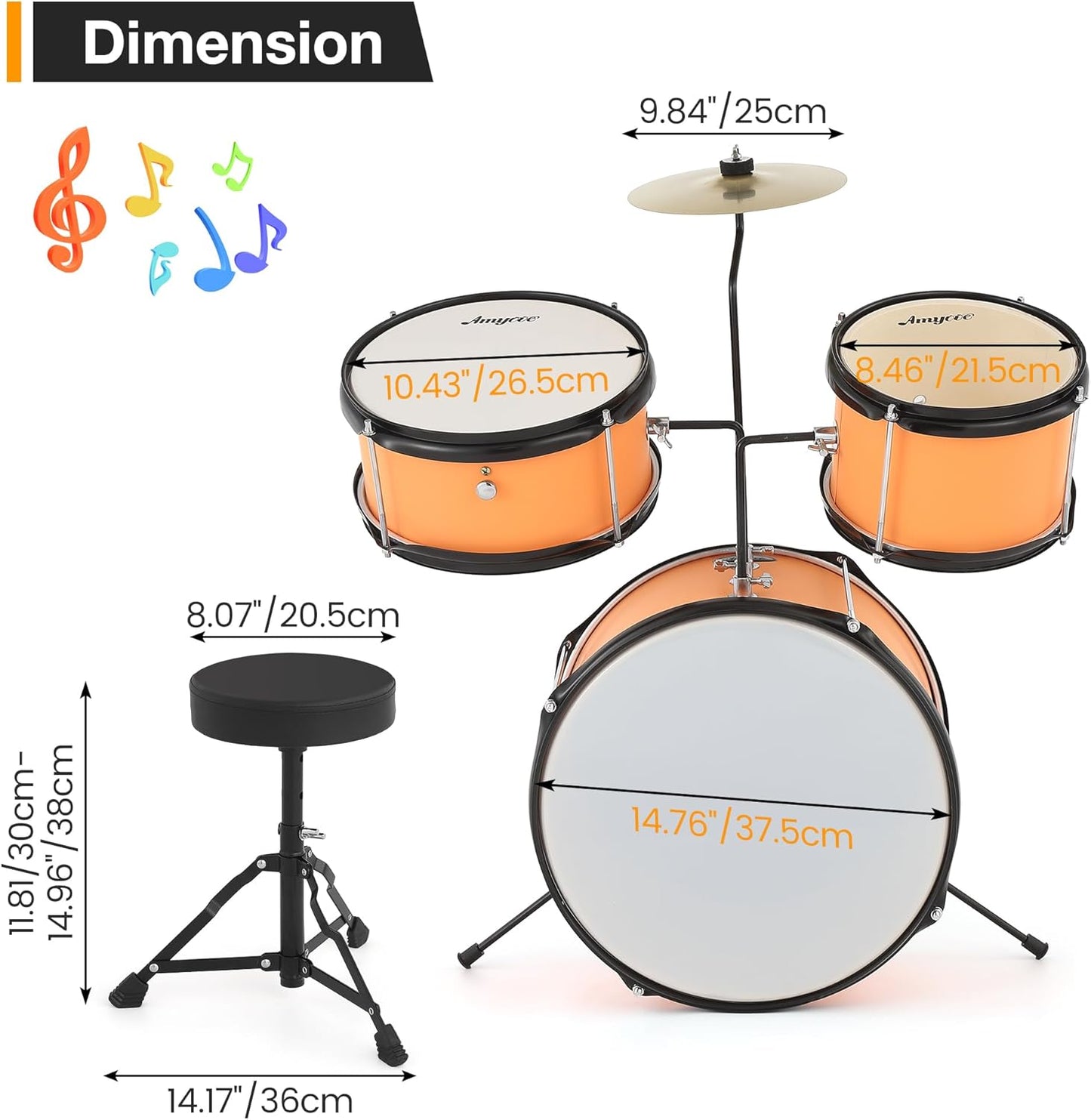 Garvee 3 Piece Beginner Drum Set for Kids Juniors, with Drum Sticks & Drum Throne Seat