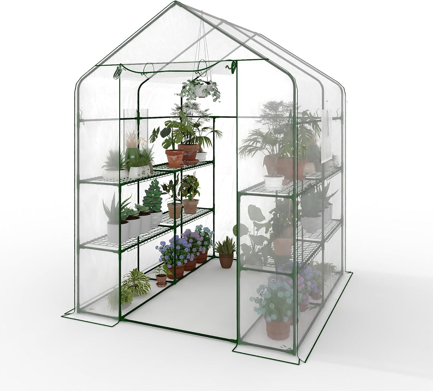 Garvee Walk-in Greenhouse 56.3" x 56.3" x 76.8", PE Cover, 3-Tier 12 Shelf, Clear