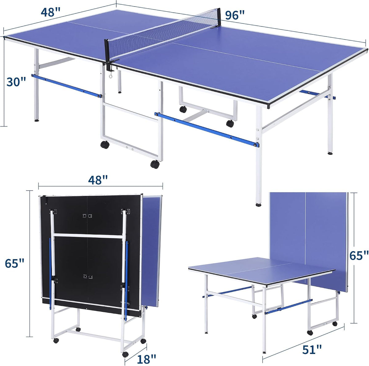 Riedhoff Portable Table Tennis Table with 2 Paddles & 3 Balls