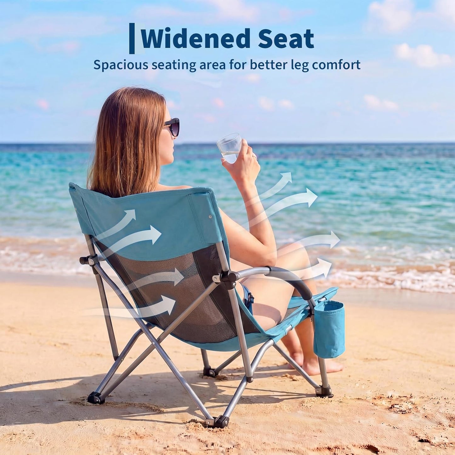 Garvee Low Back Folding Beach Chair, 24.8 x 22.9 x 26.4", Blue