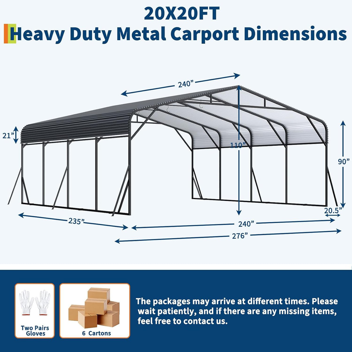 Riedhoff Metal Carport, Heavy Duty, Gray