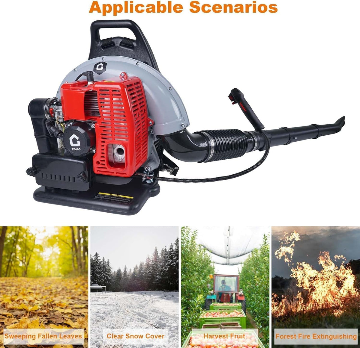 Riedhoff Gas Leaf Blower with Gas Backpack, 66CC 4.0 HP, 880 CFM, 320 mph, Red