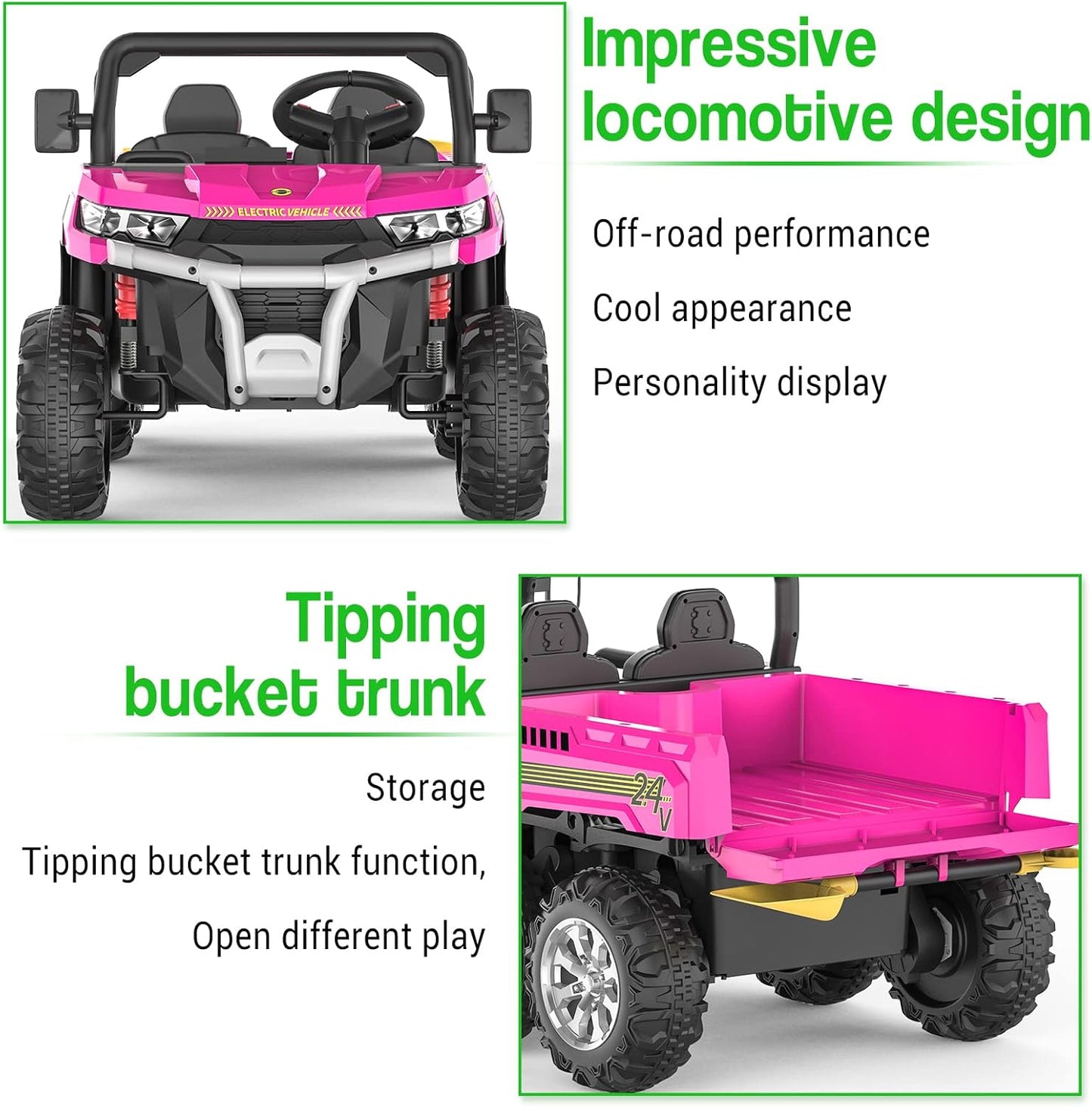 Garvee 24V Ride On Dump Truck for Kids, 4 x 75W Motors