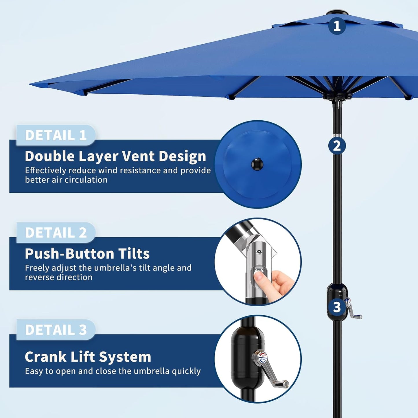 Garvee Outdoor Octagon Patio Umbrella, 8.69 x 8.69 x 7.87 ft, 8 Sturdy Ribs