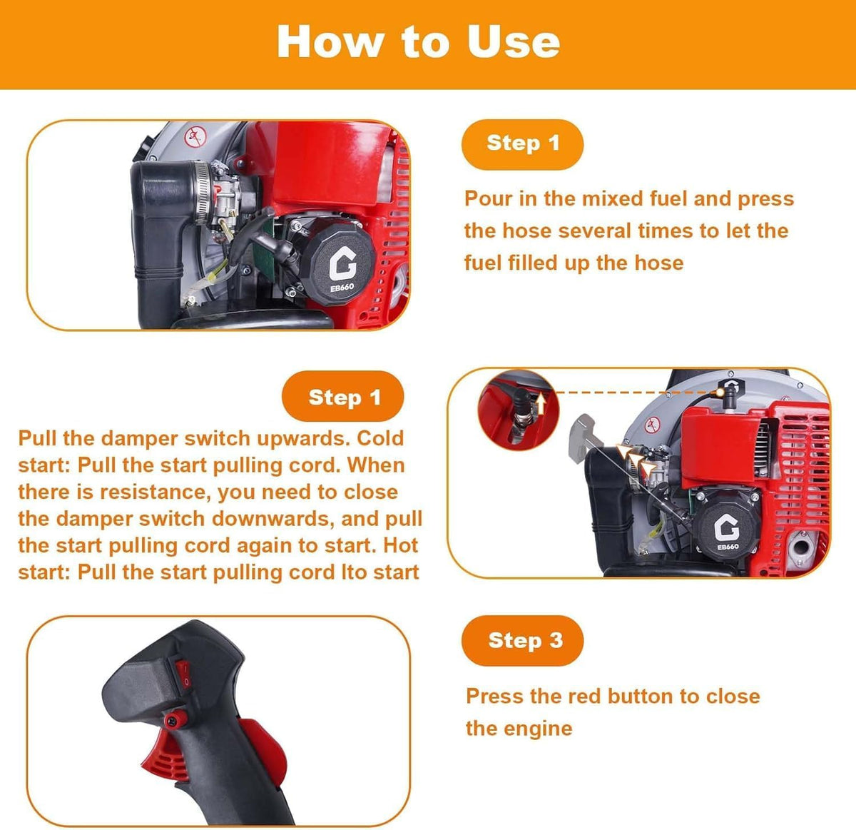 Riedhoff Gas Leaf Blower with Gas Backpack, 66CC 4.0 HP, 880 CFM, 320 mph, Red