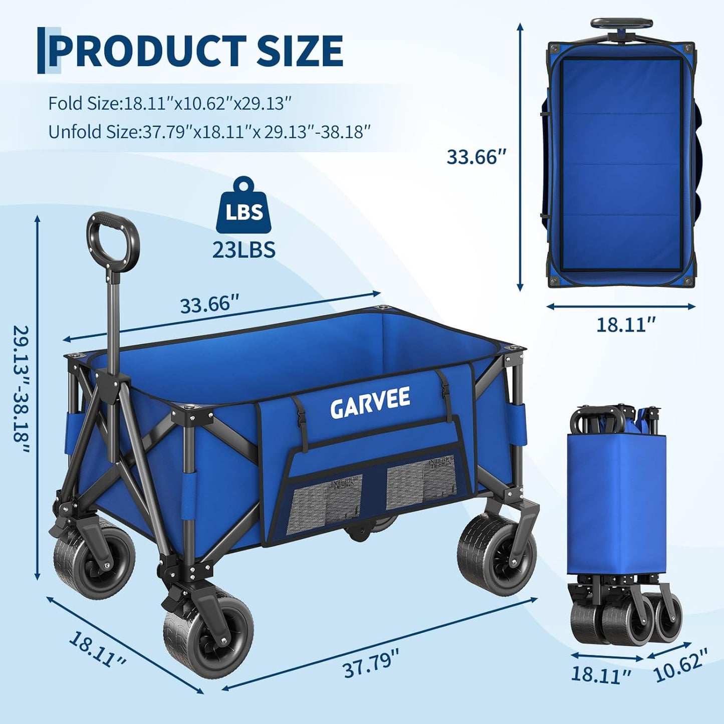 Garvee Large Foldable Wagon Carts, 480 ibs Weight Capacity, 280L with 4" Width Wheels