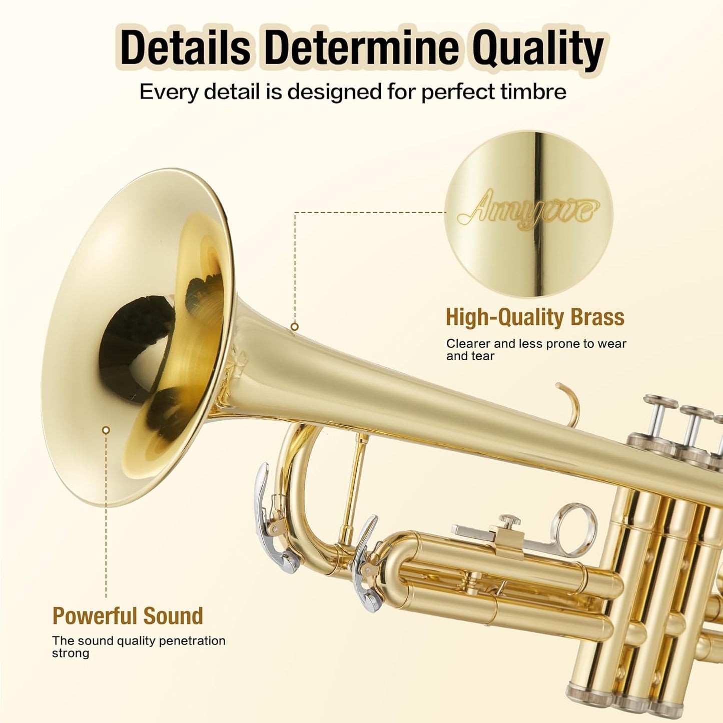 Garvee Bb Trumpet Lacquer Brass Complete Set for Beginners