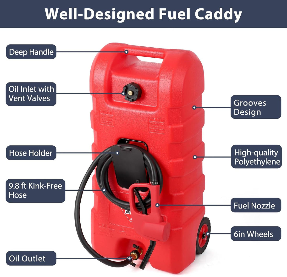Riedhoff 15.06 Gallon Portable Gas Can, Fluid Transfer Siphon Pump & 10' Delivery Hose