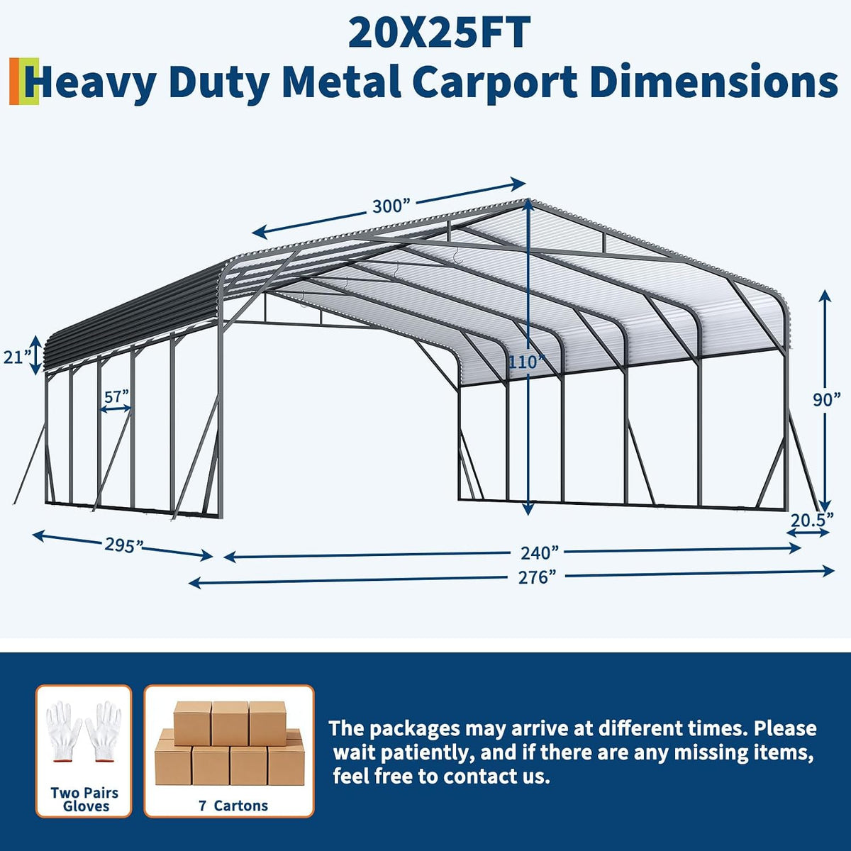 Riedhoff Metal Carport, Heavy Duty, Gray