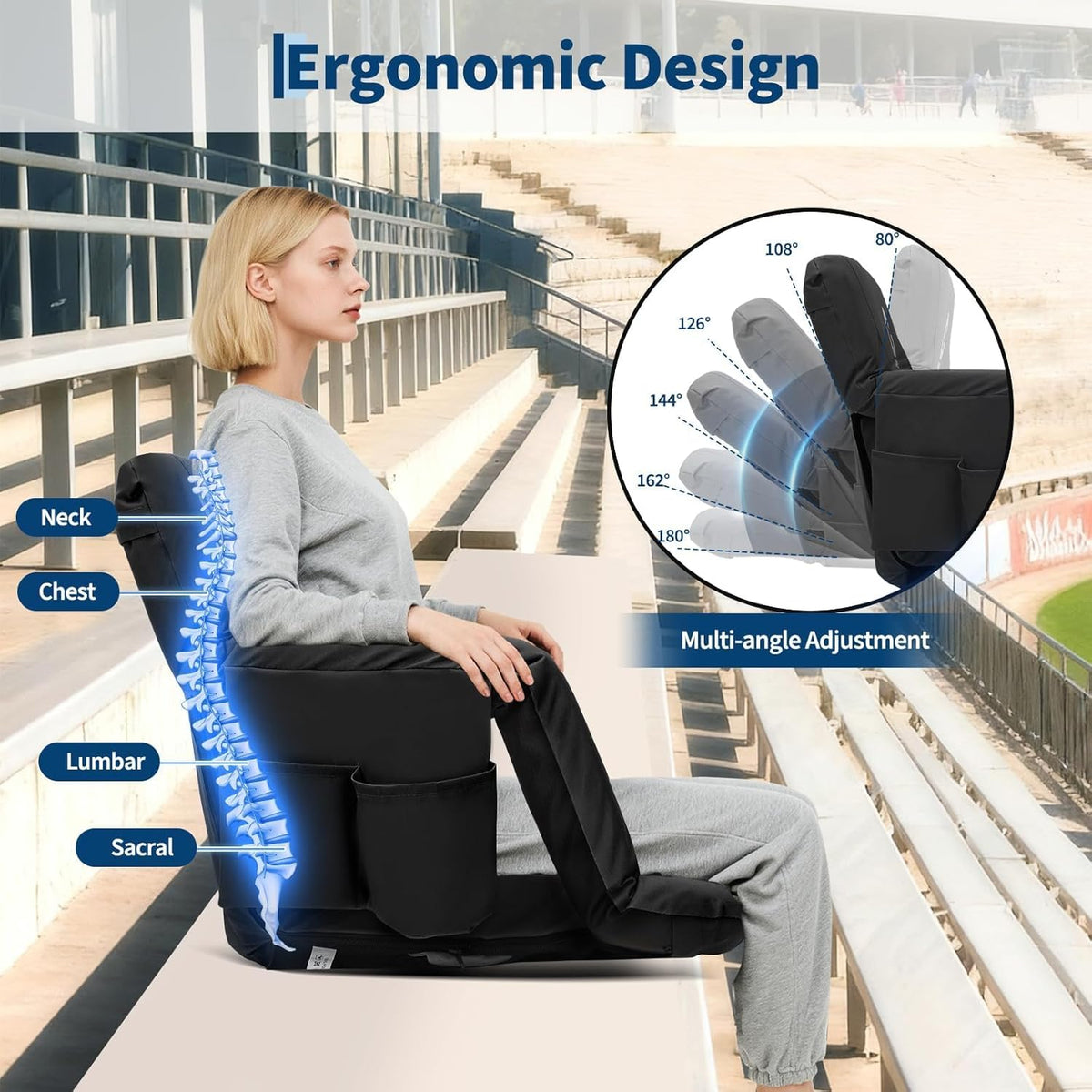 Riedhoff 6 Position Adjustable Stadium Bleacher Seats, 2 Count
