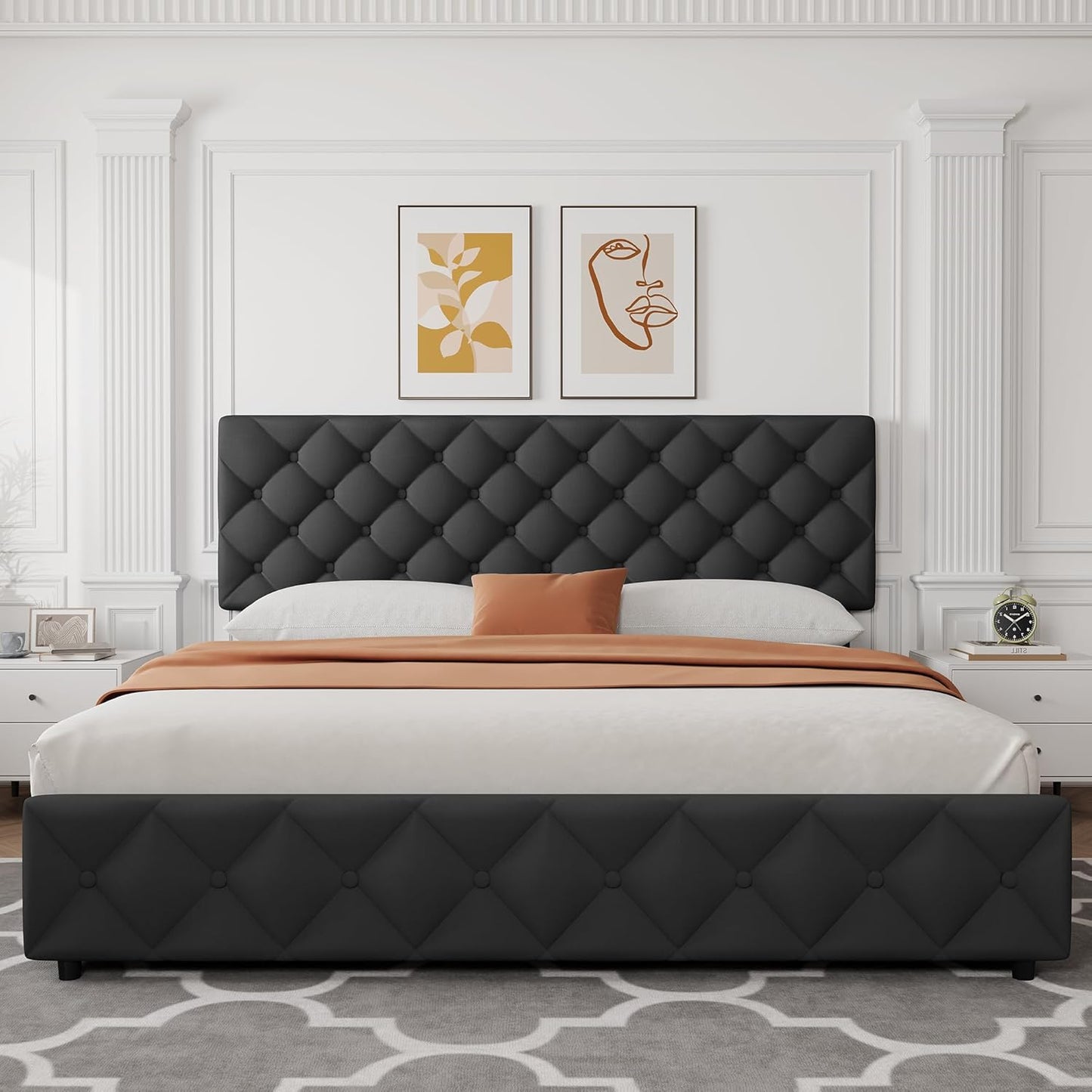 GARVEE Bed Frame with 4 Storage Drawers & Adjustable Headboard