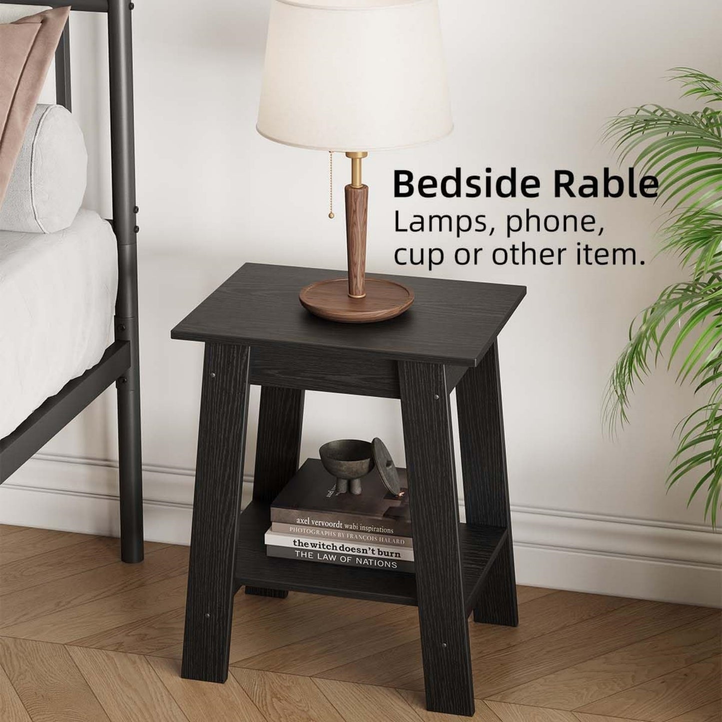 Garvee Farmhouse 2 Tiers End Table, with Storage Shelves
