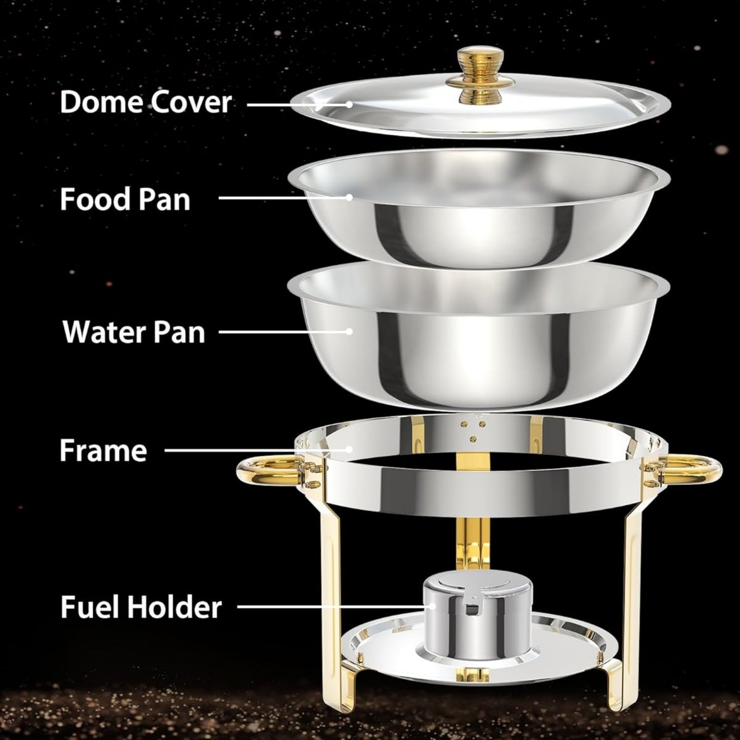 Garvee 5 qt Round Food Warmers Chafing Dish Buffet, Gold