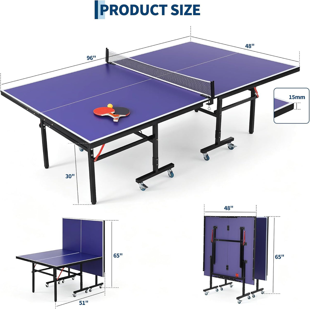 Riedhoff Portable Table Tennis Table with 2 Paddles & 3 Balls