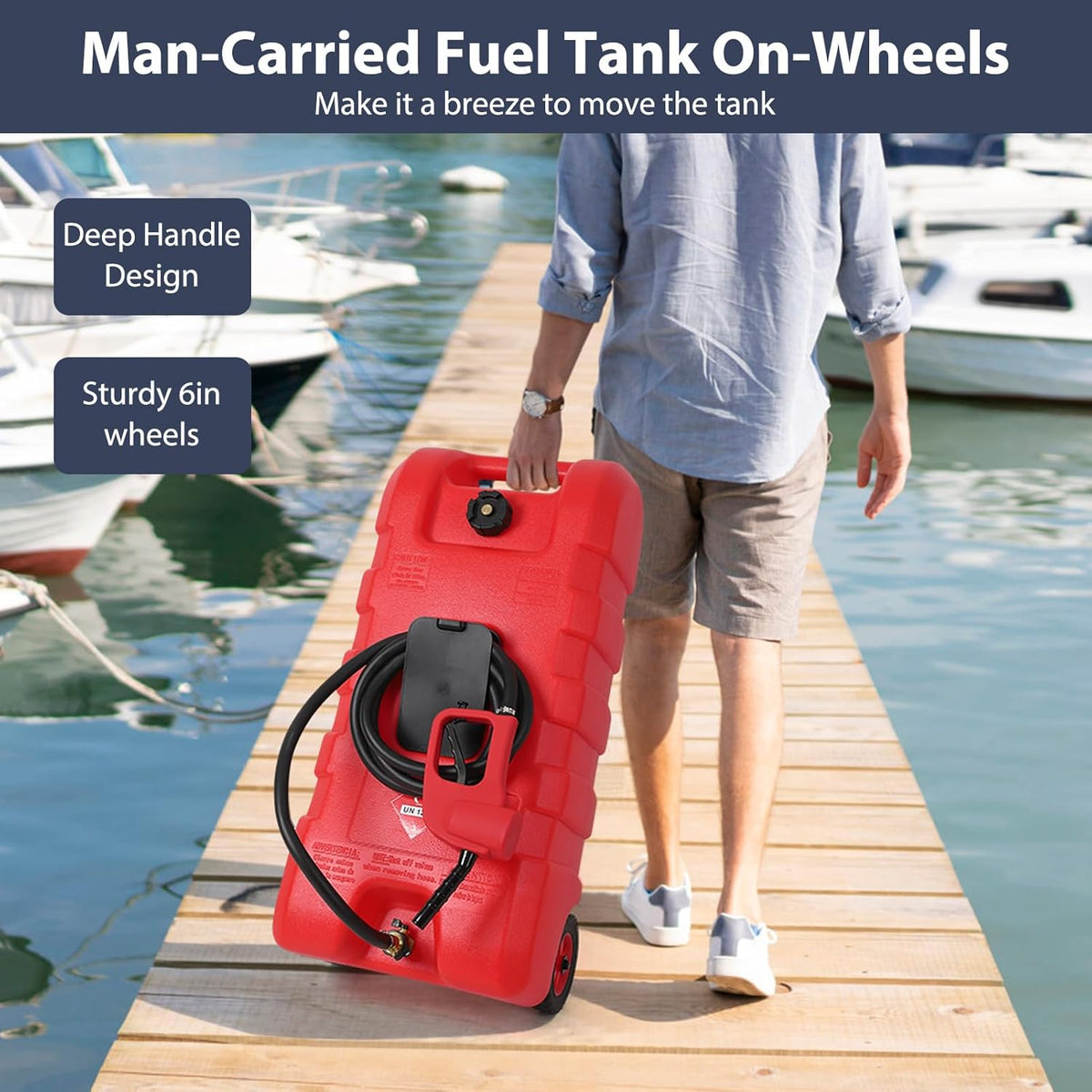 Riedhoff 15.06 Gallon Portable Gas Can, Fluid Transfer Siphon Pump & 10' Delivery Hose