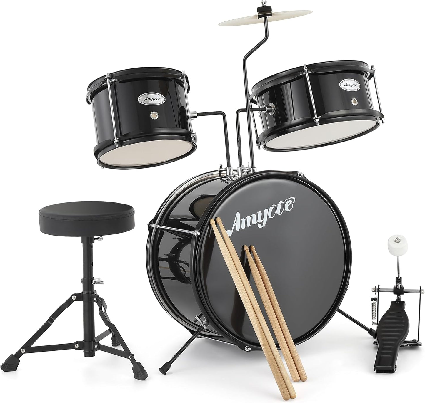 Garvee 3 Piece Beginner Drum Set for Kids Juniors, with Drum Sticks & Drum Throne Seat