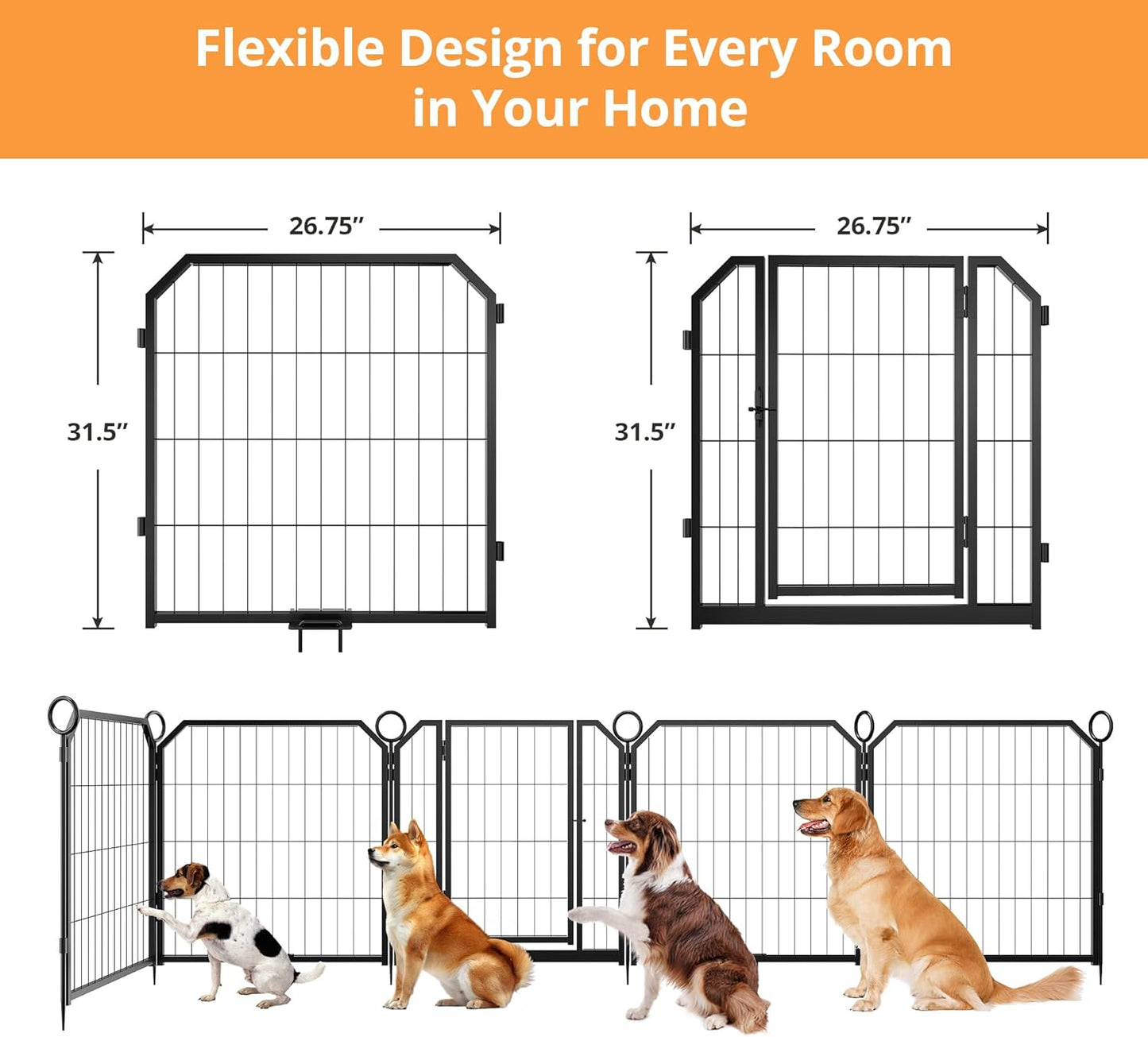 Garvee Metal Dog Playpen, Gate Included, Black