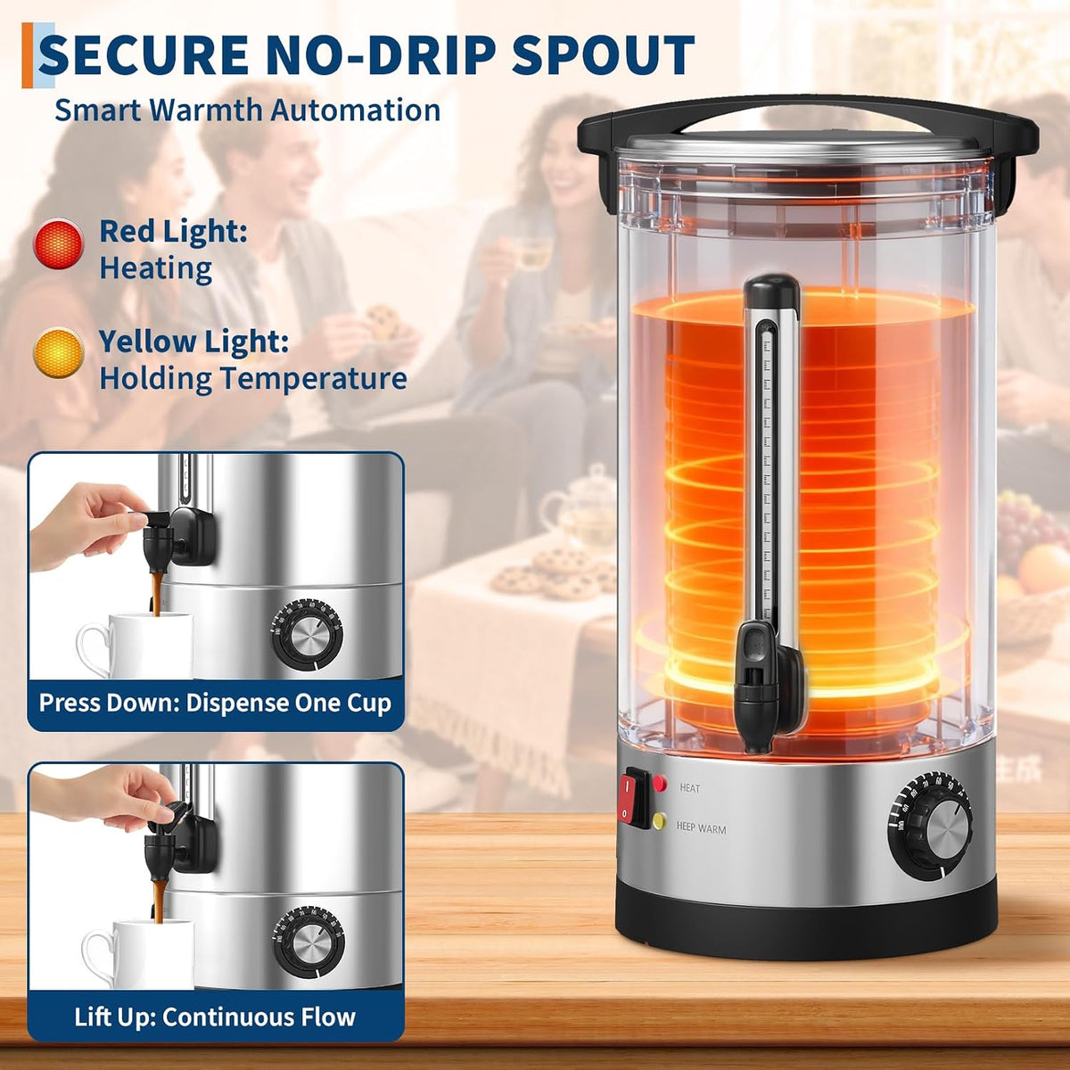 Garvee Stainless Steel Brew Commercial Coffee Urn, Hot Water Dispenser, Silver