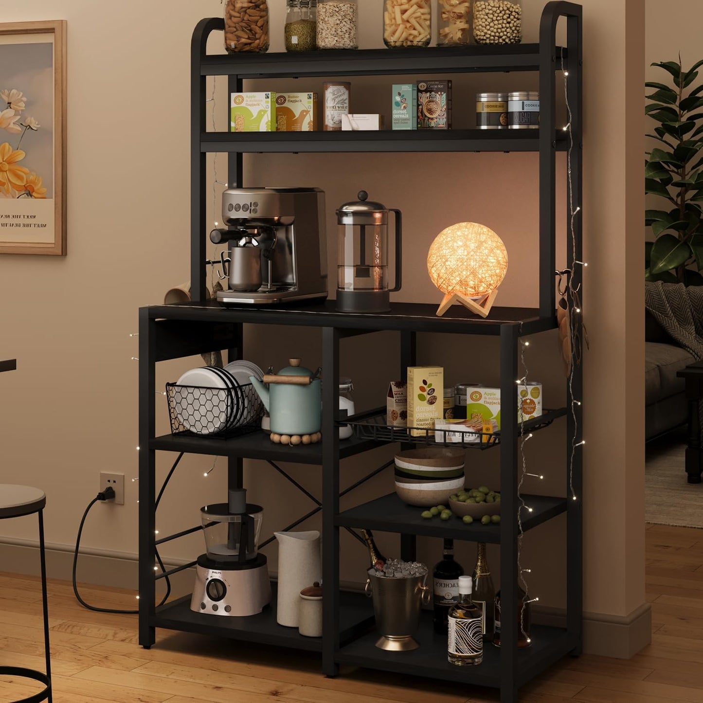 Garvee Kitchen Baker Rack with 2 Power Outlets, 6 Tier Storage Shelf, 35.4 x 15.7 x 59.1"