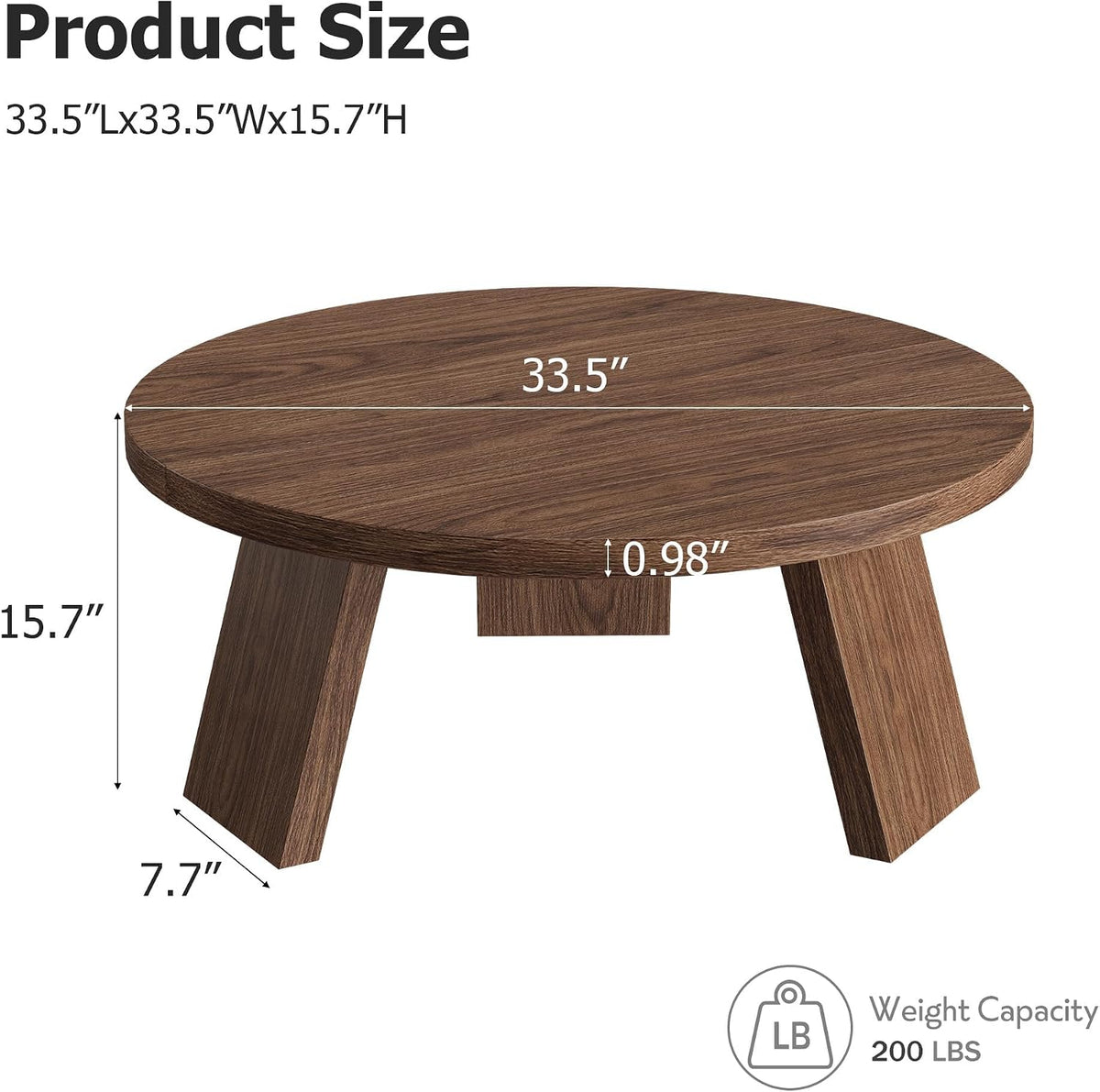 Riedhoff Farmhouse Round Coffee Table with 3 Strong Legs, 33.5'' x 33.5" x 15.7''