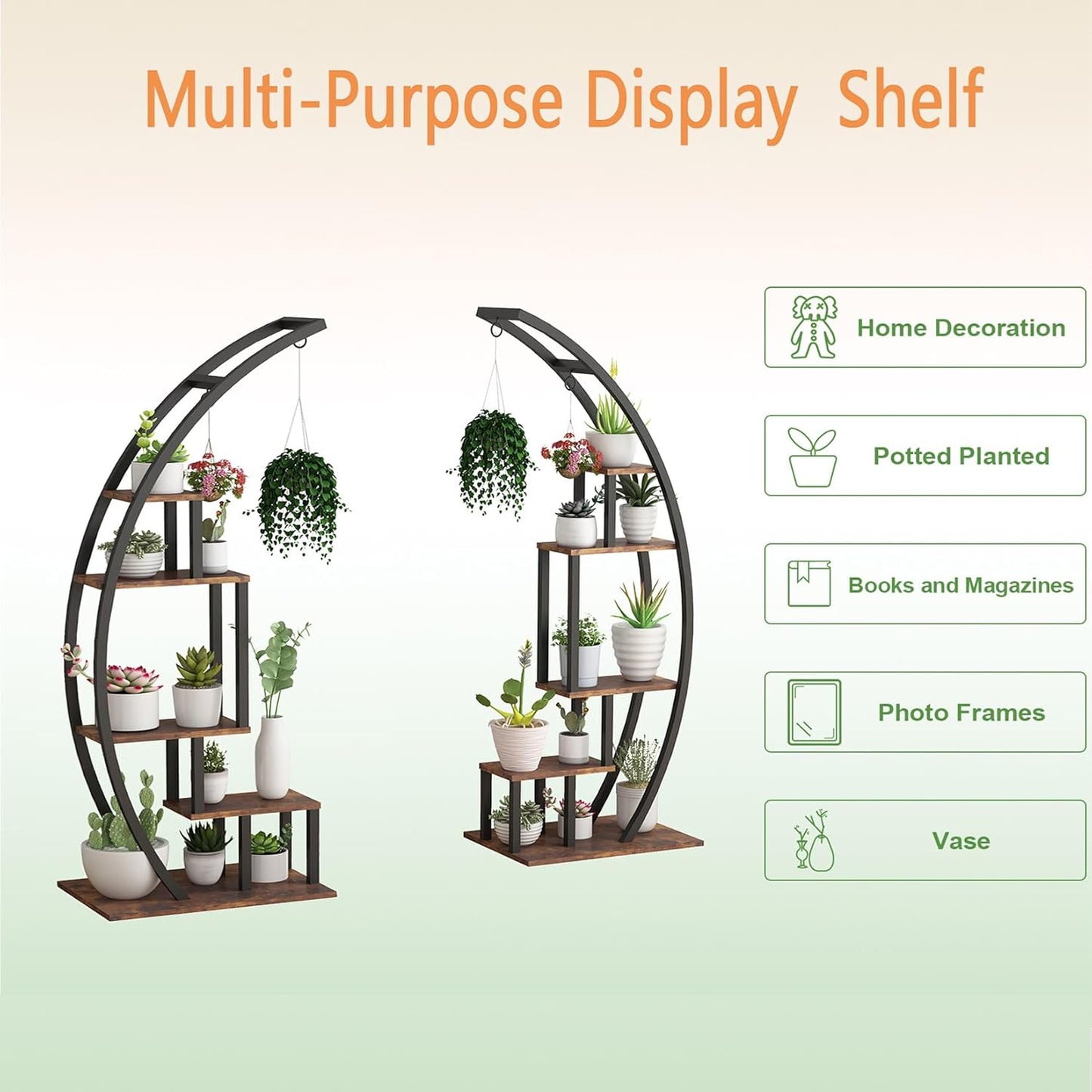 Garvee 5-Tier Wood Plant Stand, 23.6" x 15.7" x 56", Semicircle, 2 Count
