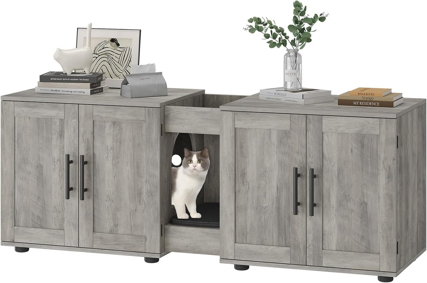 Garvee Litter Box, Enclosure with Double Room, for 2 Cats, 55 x 17.7x 22.5"