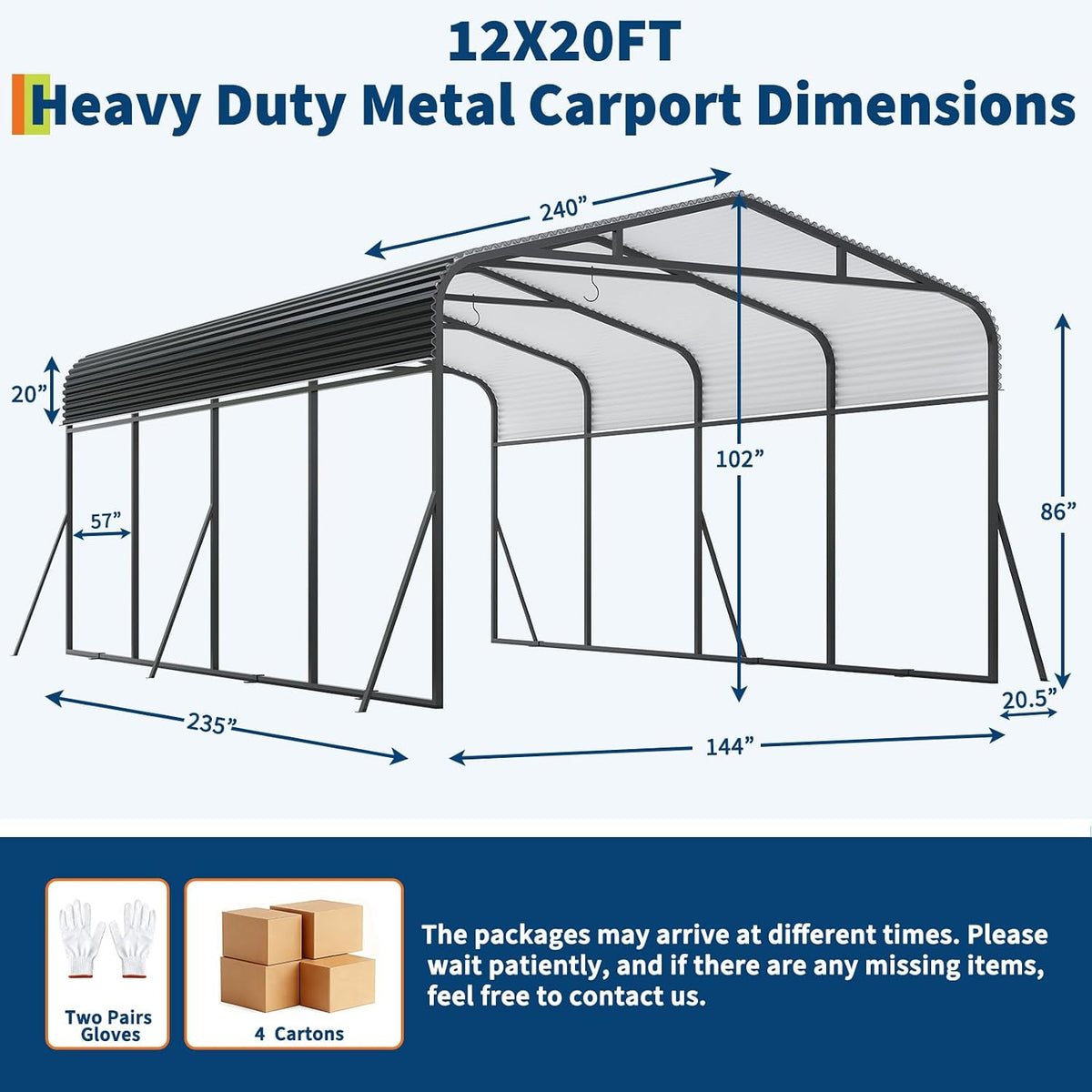 Riedhoff Metal Carport, Heavy Duty, Gray