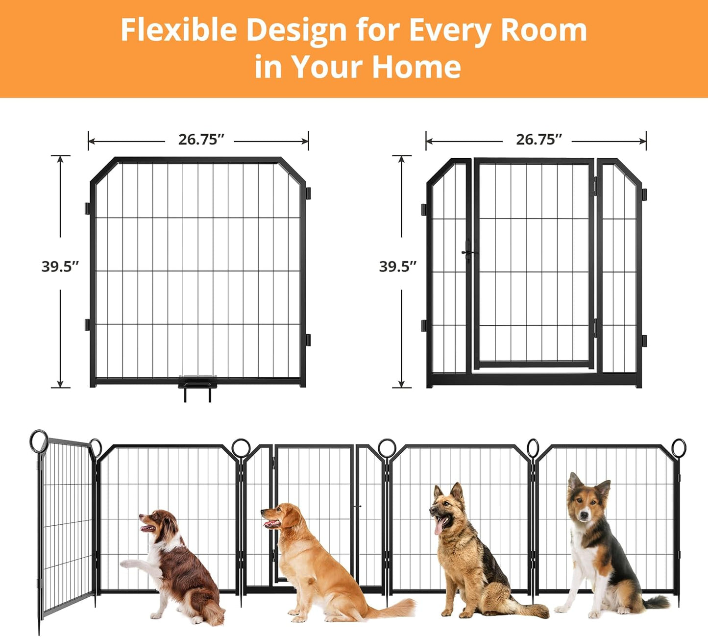 Garvee Metal Dog Playpen, Gate Included, Black