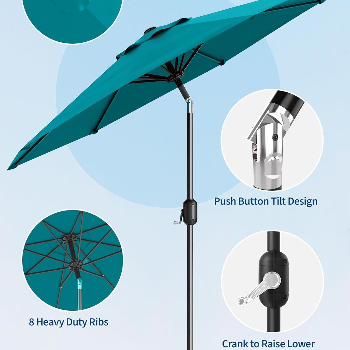 Garvee Outdoor Octagon Patio Umbrella, 8.69 x 8.69 x 7.87 ft, 8 Sturdy Ribs