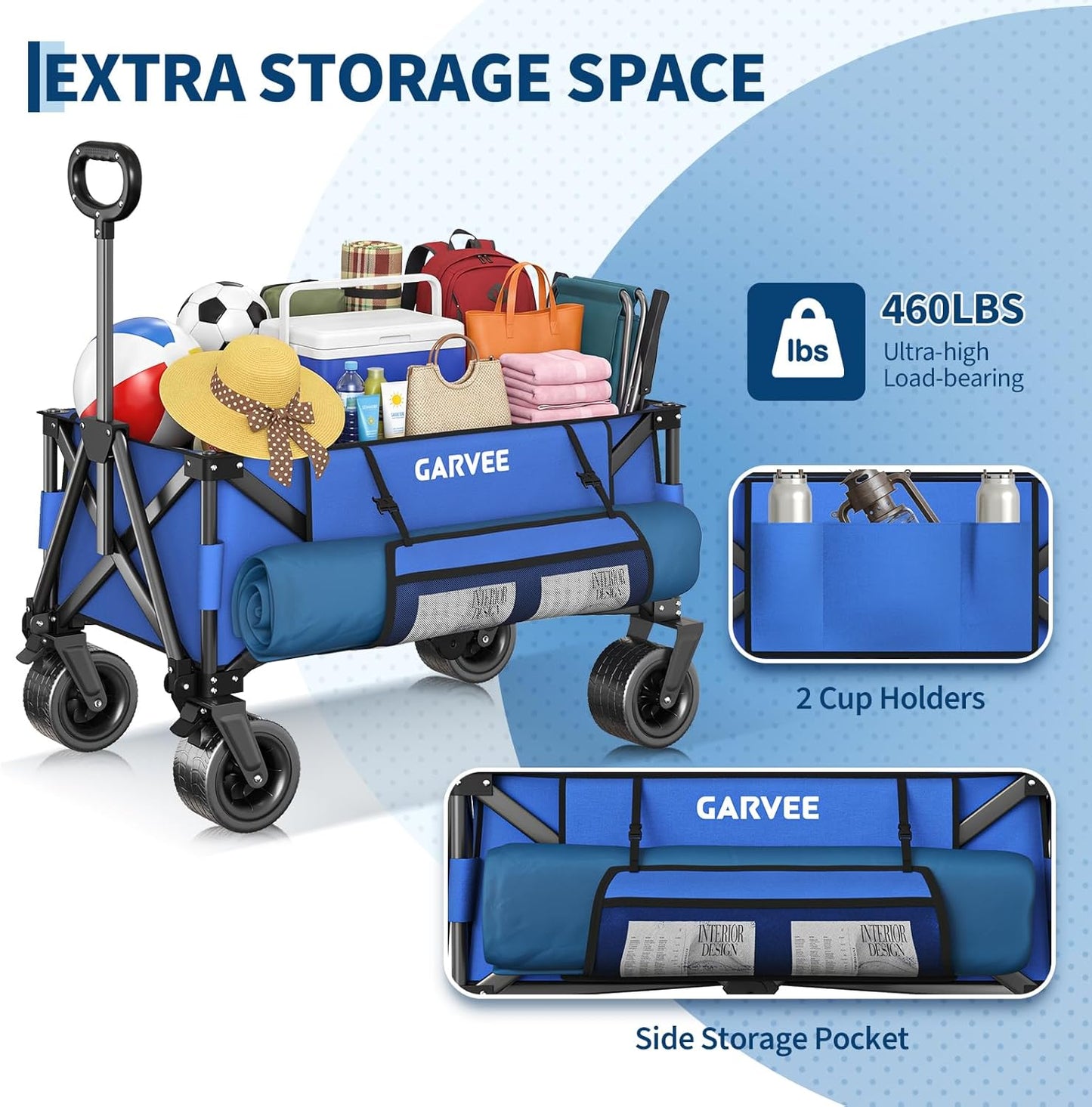 Garvee Large Foldable Wagon Carts, 480 ibs Weight Capacity, 280L with 4" Width Wheels