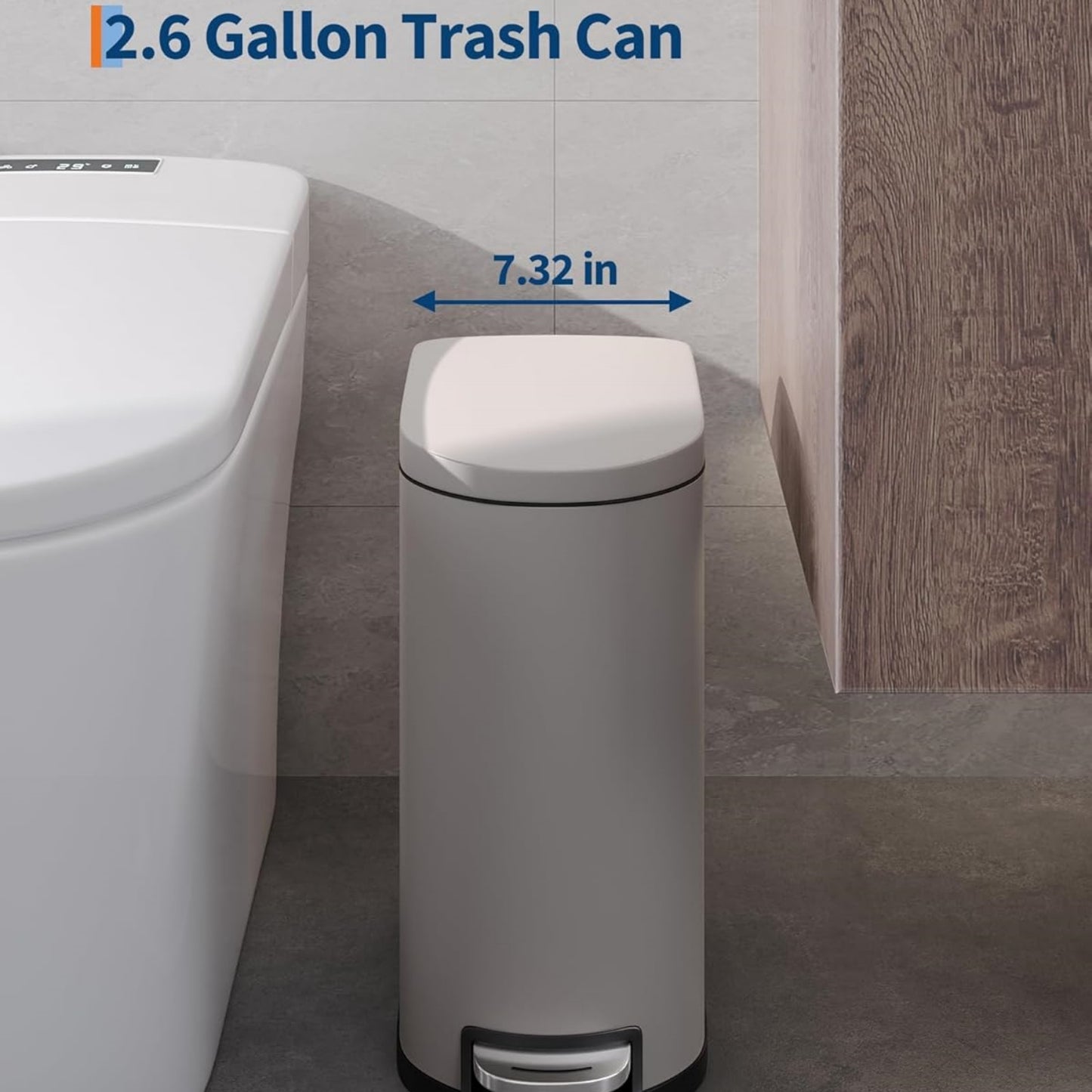 Garvee 2.6 Gallon Step-on Trash Bin with Lid, 12.6 x 7.32 x 15.28", for Bathroom, Light Gray
