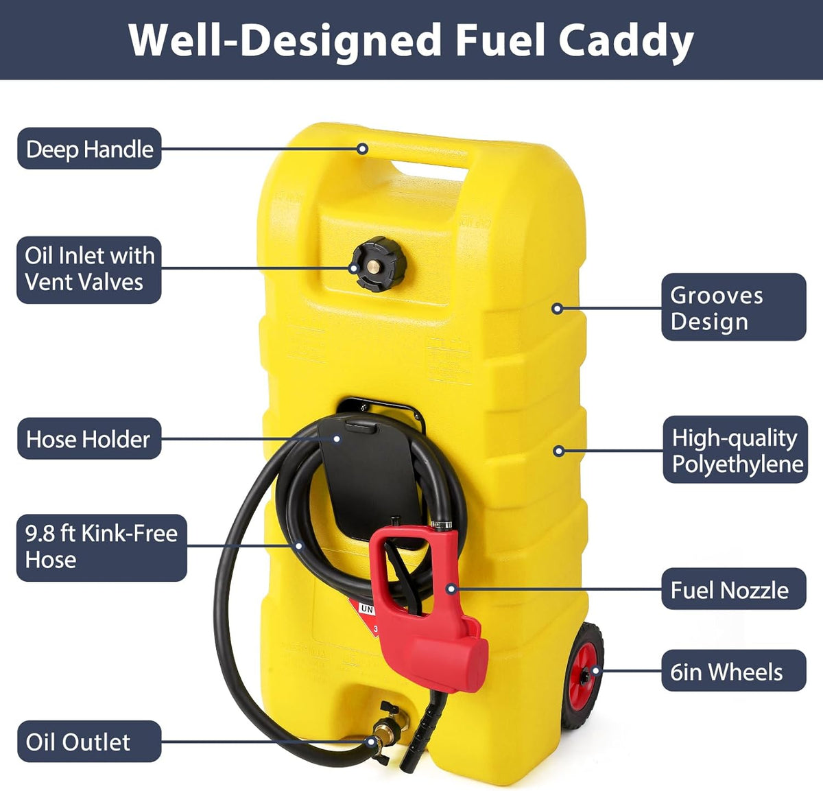 Riedhoff 15.06 Gallon Portable Gas Can, Fluid Transfer Siphon Pump & 10' Delivery Hose