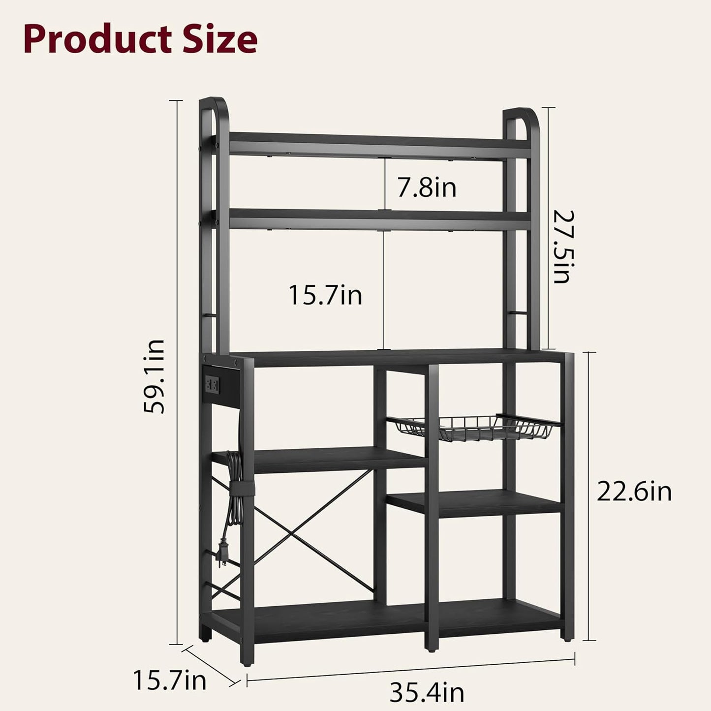 Garvee Kitchen Baker Rack with 2 Power Outlets, 6 Tier Storage Shelf, 35.4 x 15.7 x 59.1"